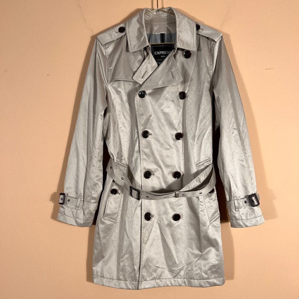 Express Khaki Belted Trench Coat Double Breasted Long Sleeve M